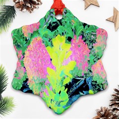 Fluorescent Yellow Smoke Tree With Pink Hydrangea Snowflake Ornament (two Sides) by myrubiogarden