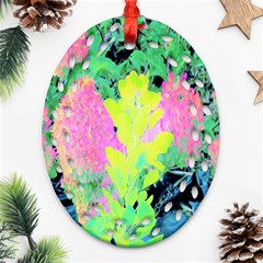 Fluorescent Yellow Smoke Tree With Pink Hydrangea Ornament (oval Filigree) by myrubiogarden