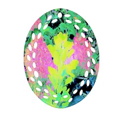 Fluorescent Yellow Smoke Tree With Pink Hydrangea Oval Filigree Ornament (two Sides) by myrubiogarden