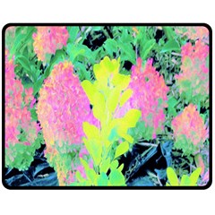 Fluorescent Yellow Smoke Tree With Pink Hydrangea Double Sided Fleece Blanket (medium)  by myrubiogarden