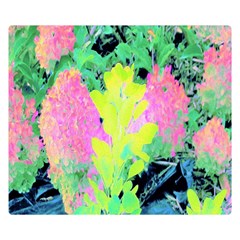 Fluorescent Yellow Smoke Tree With Pink Hydrangea Double Sided Flano Blanket (small)  by myrubiogarden