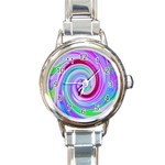 Groovy Abstract Red Swirl On Purple And Pink Round Italian Charm Watch Front