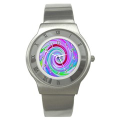 Groovy Abstract Red Swirl On Purple And Pink Stainless Steel Watch by myrubiogarden