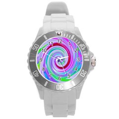 Groovy Abstract Red Swirl On Purple And Pink Round Plastic Sport Watch (l) by myrubiogarden