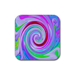 Groovy Abstract Red Swirl On Purple And Pink Rubber Coaster (square)  by myrubiogarden