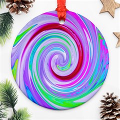 Groovy Abstract Red Swirl On Purple And Pink Round Ornament (two Sides) by myrubiogarden