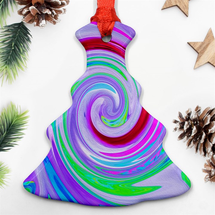 Groovy Abstract Red Swirl On Purple And Pink Christmas Tree Ornament (Two Sides)