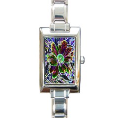 Abstract Garden Peony In Black And Blue Rectangle Italian Charm Watch by myrubiogarden