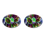 Abstract Garden Peony In Black And Blue Cufflinks (Oval) Front(Pair)