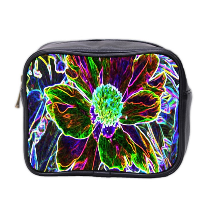 Abstract Garden Peony In Black And Blue Mini Toiletries Bag (Two Sides)