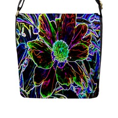 Abstract Garden Peony In Black And Blue Flap Closure Messenger Bag (l) by myrubiogarden