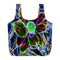 Abstract Garden Peony In Black And Blue Full Print Recycle Bag (l) by myrubiogarden