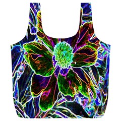 Abstract Garden Peony In Black And Blue Full Print Recycle Bag (xl) by myrubiogarden