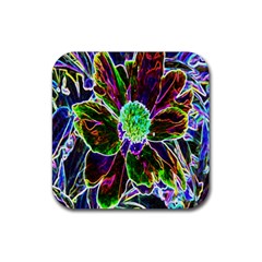 Abstract Garden Peony In Black And Blue Rubber Coaster (square)  by myrubiogarden