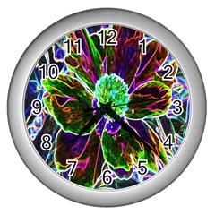 Abstract Garden Peony In Black And Blue Wall Clock (silver) by myrubiogarden