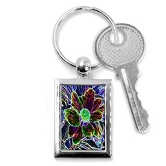 Abstract Garden Peony In Black And Blue Key Chains (rectangle)  by myrubiogarden