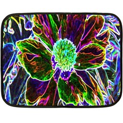 Abstract Garden Peony In Black And Blue Fleece Blanket (mini) by myrubiogarden