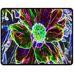 Abstract Garden Peony In Black And Blue Fleece Blanket (medium)  by myrubiogarden