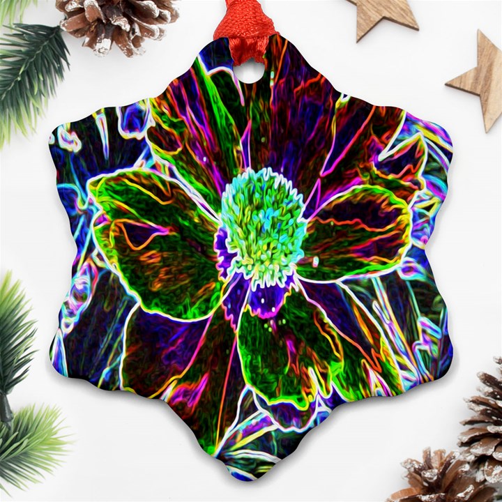 Abstract Garden Peony In Black And Blue Ornament (Snowflake)