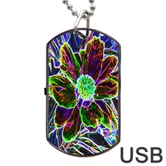 Abstract Garden Peony In Black And Blue Dog Tag Usb Flash (two Sides) by myrubiogarden