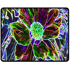 Abstract Garden Peony In Black And Blue Double Sided Fleece Blanket (medium)  by myrubiogarden