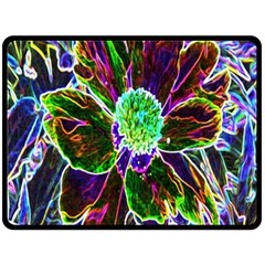 Abstract Garden Peony In Black And Blue Double Sided Fleece Blanket (large)  by myrubiogarden