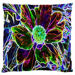 Abstract Garden Peony In Black And Blue Large Flano Cushion Case (two Sides) by myrubiogarden