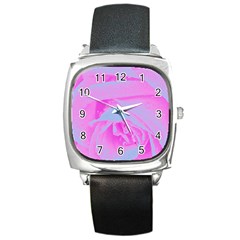 Perfect Hot Pink And Light Blue Rose Detail Square Metal Watch by myrubiogarden