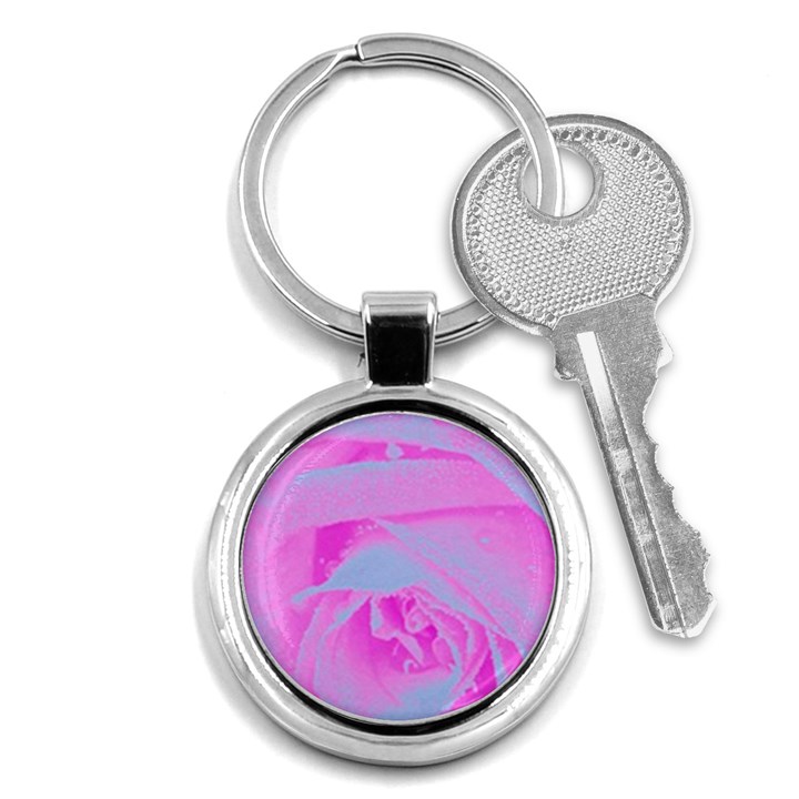 Perfect Hot Pink And Light Blue Rose Detail Key Chains (Round) 