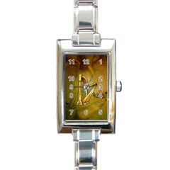 Wonderful Golden Harp On Vintage Background Rectangle Italian Charm Watch by FantasyWorld7