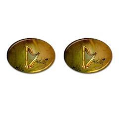 Wonderful Golden Harp On Vintage Background Cufflinks (oval) by FantasyWorld7