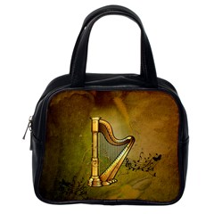 Wonderful Golden Harp On Vintage Background Classic Handbag (one Side) by FantasyWorld7