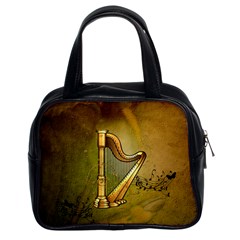 Wonderful Golden Harp On Vintage Background Classic Handbag (two Sides) by FantasyWorld7