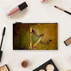 Wonderful Golden Harp On Vintage Background Cosmetic Bag (small) by FantasyWorld7