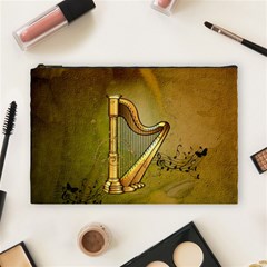 Wonderful Golden Harp On Vintage Background Cosmetic Bag (large) by FantasyWorld7