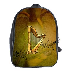 Wonderful Golden Harp On Vintage Background School Bag (large) by FantasyWorld7