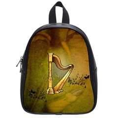 Wonderful Golden Harp On Vintage Background School Bag (small) by FantasyWorld7