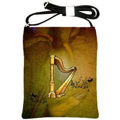 Wonderful Golden Harp On Vintage Background Shoulder Sling Bag by FantasyWorld7