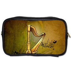 Wonderful Golden Harp On Vintage Background Toiletries Bag (one Side) by FantasyWorld7