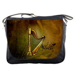 Wonderful Golden Harp On Vintage Background Messenger Bag by FantasyWorld7