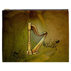 Wonderful Golden Harp On Vintage Background Cosmetic Bag (xxxl) by FantasyWorld7