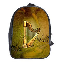 Wonderful Golden Harp On Vintage Background School Bag (xl) by FantasyWorld7