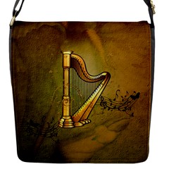 Wonderful Golden Harp On Vintage Background Flap Closure Messenger Bag (s) by FantasyWorld7