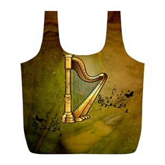 Wonderful Golden Harp On Vintage Background Full Print Recycle Bag (l) by FantasyWorld7