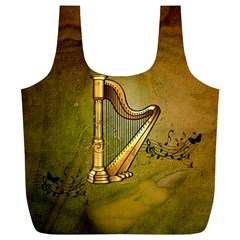 Wonderful Golden Harp On Vintage Background Full Print Recycle Bag (xl) by FantasyWorld7