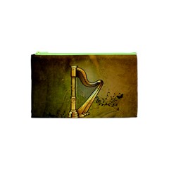 Wonderful Golden Harp On Vintage Background Cosmetic Bag (xs) by FantasyWorld7