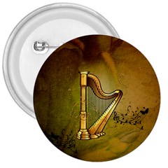 Wonderful Golden Harp On Vintage Background 3  Buttons by FantasyWorld7