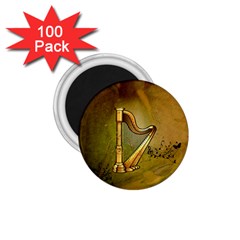 Wonderful Golden Harp On Vintage Background 1 75  Magnets (100 Pack)  by FantasyWorld7