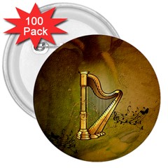 Wonderful Golden Harp On Vintage Background 3  Buttons (100 Pack)  by FantasyWorld7