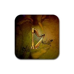 Wonderful Golden Harp On Vintage Background Rubber Coaster (square)  by FantasyWorld7